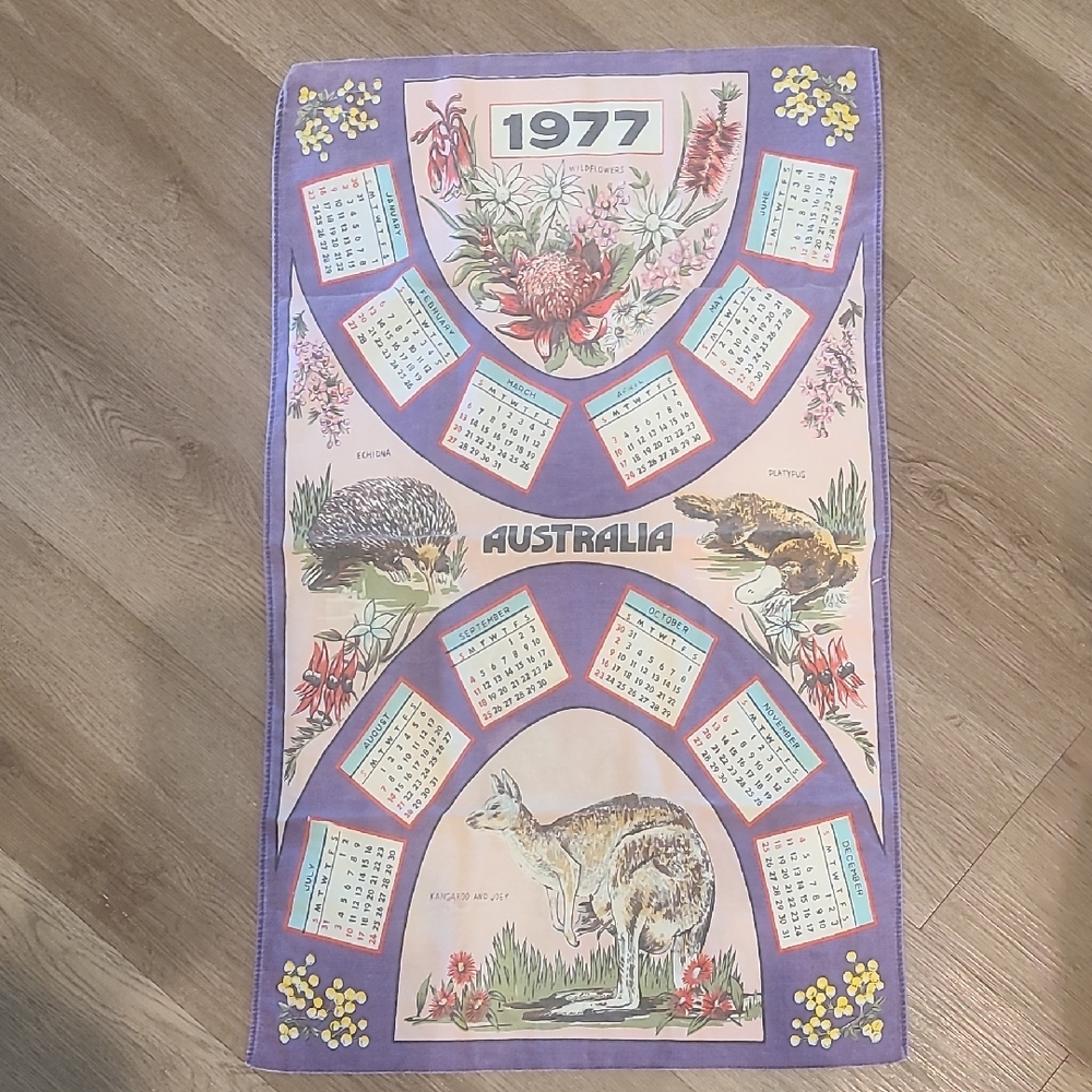 Vintage Australia Calendar Tea Towel - Purple
